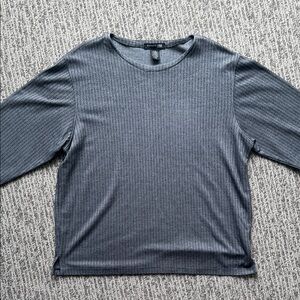 Gray Ribbed Long Sleeve Top